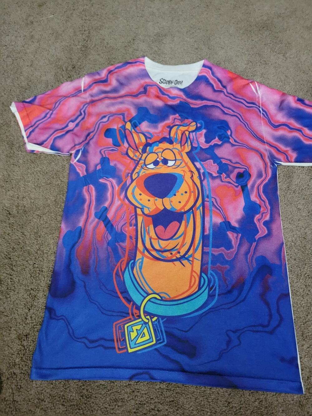 Scooby Doo Shirt Mens Small Purple Blue Psychedelic Graphic All Over Print